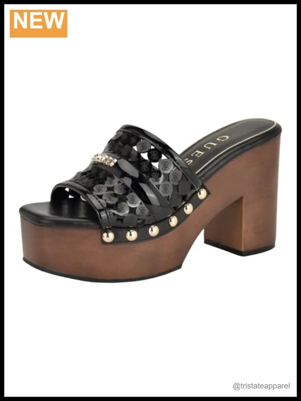 Faux Patent Leather Laser-Cut Platform Heeled Sandals Slip-On 4.13